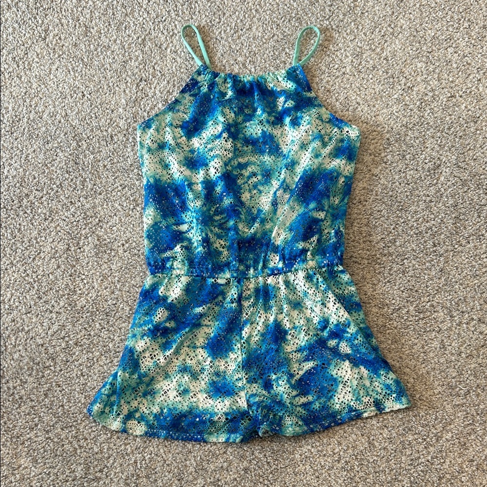 Justice Romper / Coverup Blue and Green Tie-Dye